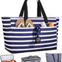 ISEYOU Beach Bag with Cooler, 49L Large Waterproof Sandproof Tote with Zipper, Foldable Travel Bag for Beach, Pool, Picnic
