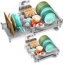 Expandable Dish Drying Rack, Foldable Dish Rack for Kitchen Counter, Stainless Steel Collapsible Dish Drainer Racks with Cutlery Holder, Gray (Large)