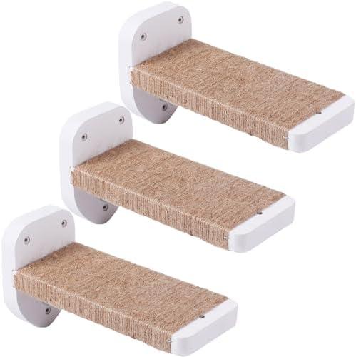COOLEX 3-in-1 Cat Wall Steps with Hemp Rope, Solid Wood Cat Ladder for Climbing and Playing (Large-White)