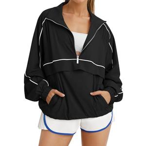 Fisoew Quarter Zip Pullover Women UPF 50+ Lightweight Windbreaker Jacket Running Hiking Outdoor Pullover with Pocket, L