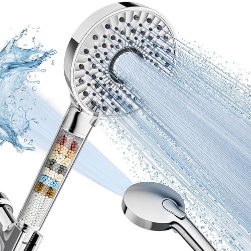 Magichome Filtered Shower Head with Handheld, High Pressure 10-Spd Detachable Chrome Showerhead with Stainless Hose, Water Softener Filter Beads for Hard Water - Remove Chlorine, Reduce Dry Itchy Skin