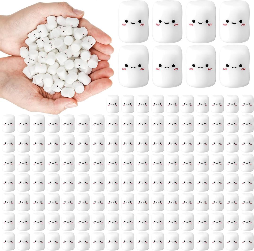 100 Pcs Fake White Marshmallow Bulk Mini Marshmallow Decorations Small Fake Candy Charms Tiny Cute Kawaii Artificial Sweet Candy Charm for DIY Crafts Making Gifts (Resin,Smile)