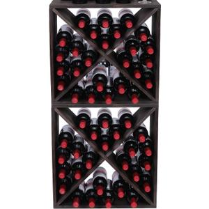 Countertop Solid Wood Stackable Storage Rustic Retro Cube 48-Bottle Wooden Rack Cabinet (48BottleBlack)
