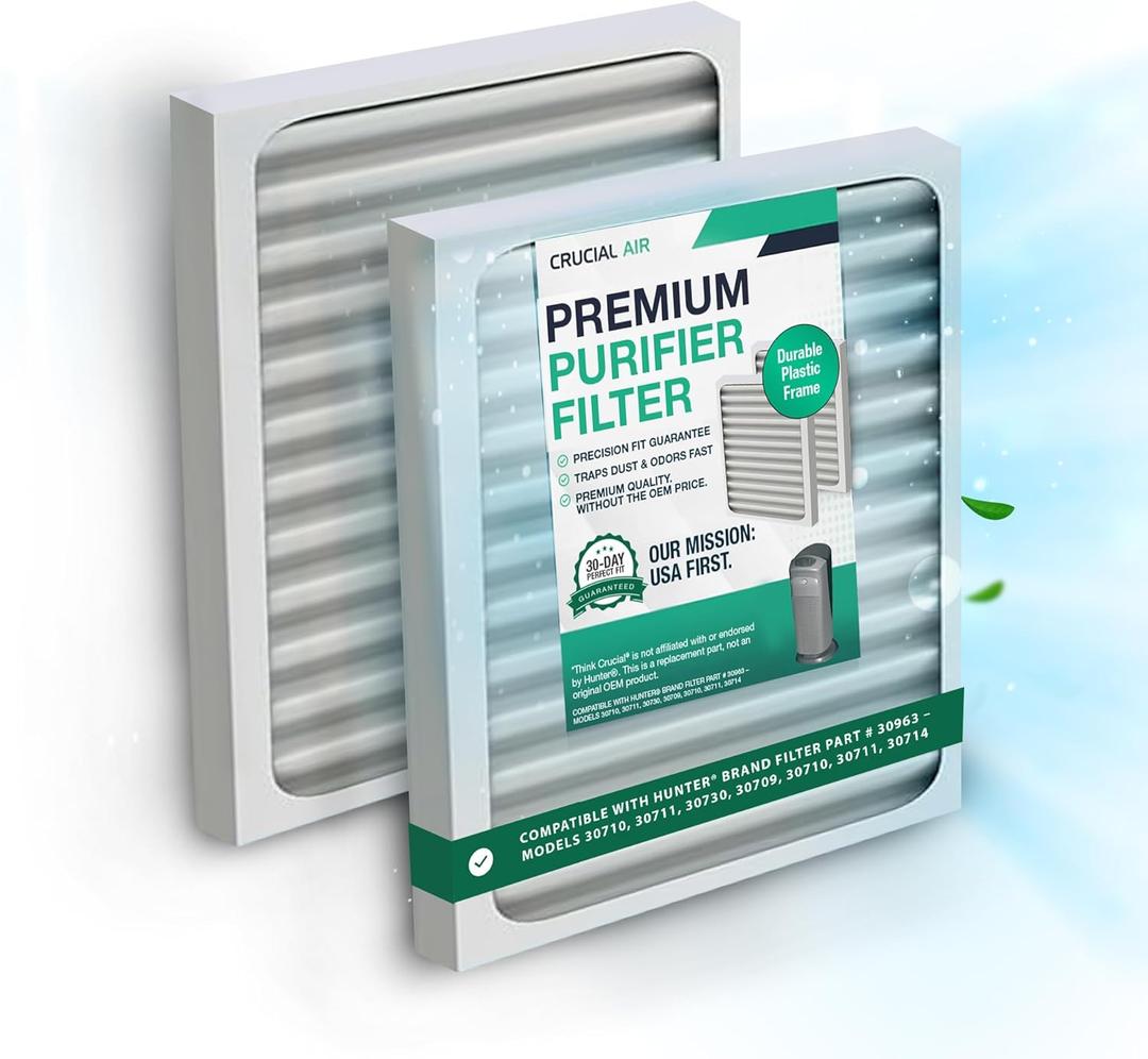 2 Crucial Air Purifier Filters  Compatible with HUNTER Brand Filter Part # 30963  Models 30710, 30711, 30730, 30709, 30710, 30711, 30714  (2 Pack) (4.5" x 13.8" x 7")
