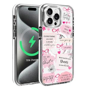 Deaorew Magnetic for iPhone 16 Pro Max Case, Compatible with MagSafe, Wireless Slim Clear Aesthetic Shockproof Protective Cover for Women Girl - Inspirational Quotes