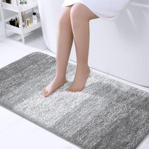 OLANLY Bathroom Runner Rugs Mat 44x24, Extra Soft Absorbent Microfiber Bath Rugs, Rubber Backing, Quick Dry, Washable Long Bath Mats for Bathroom, Tub and Shower, Home Decor Accessories, Light Grey