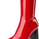 DREAM PAIRS Women's Square Toe Gogo Boots Elastic Ankle Boots High Chunky Block Heel Mid Calf Boots (9, Red/Pu)