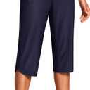 Women's Swim Capris Pants 15" High Waist Tummy Control Quick Dry UPF 50+ Long Board Shorts with Liner and Pockets (Large)