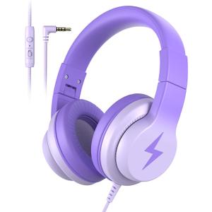Candy Bila Kids Headphones, Wired Headphones for Kids Over Ear with Microphone, 85/94dB Volume Limiter Headphone for Girls Boys, Foldable Headphone for Learning & Entertainment, Gradient Deep Purple