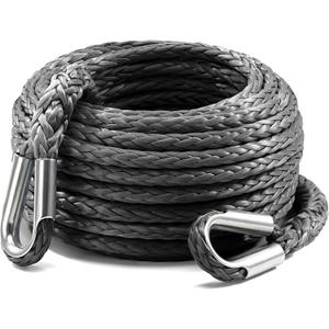 Kolvoii Winch Rope Extension 3/8 Inch x 50 Ft 26,500 Lbs, Synthetic Winch Extension Cable Line for Off Road Vehicle ATV UTV Truck etc (Grey) (gray)