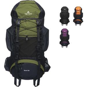 TETON 55L Scout Internal Frame Backpack for Hiking, Camping, Backpacking, Rain Cover Included (Olive)