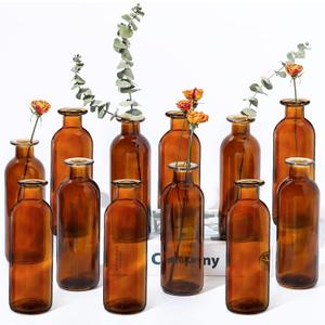 Patelai Set of 12 Glass Bud Vases Small Bud Vase in Bulk Mini Flower Vase for Wedding Reception Vintage Decorative Home Decor Housewarming Gift, 6.3 x 2.2 Inch (Brown 12 Pieces)