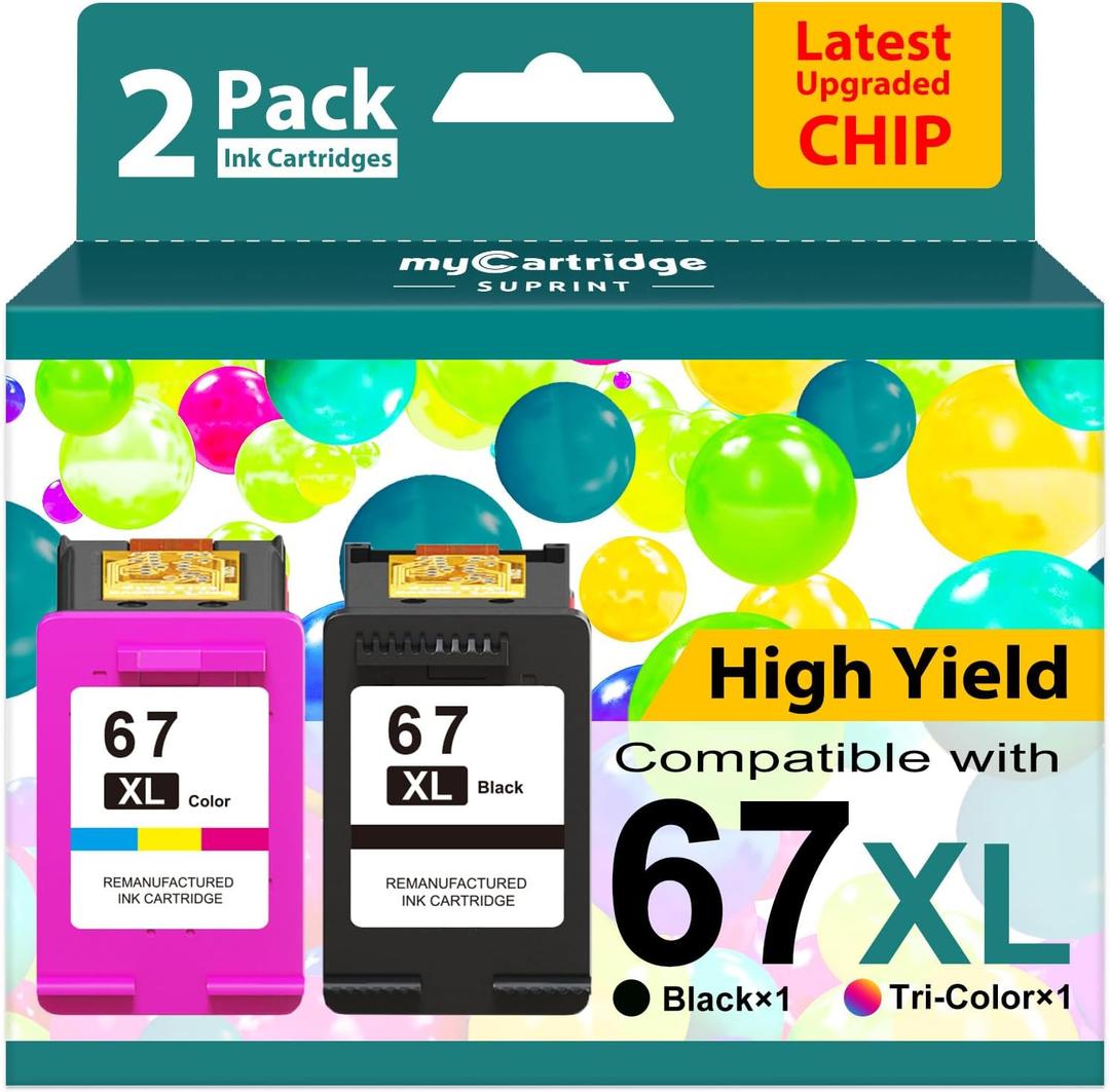 67XL Ink Cartridges Black/Color Combo Pack Replacement for HP Ink 67 67XL HP Printer Ink High Yield Works with DeskJet 2755e 2855e 2700 2800e 2700e 4255e 4155e Envy 6055e 6000 6455e 6400 (2-Pack)