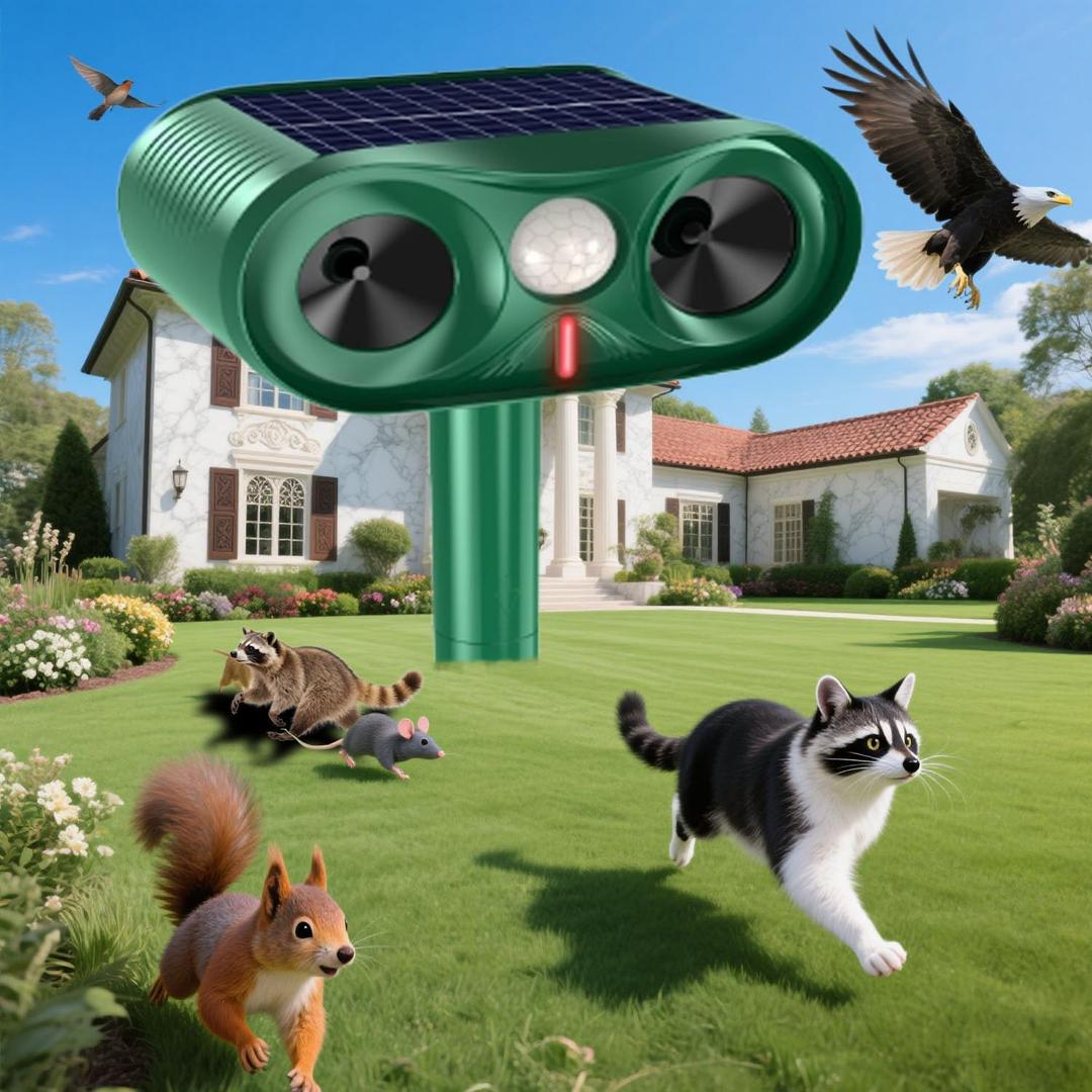 Powerful Cat Repellent Outdoor for Yard & Garden & Farm,Ultrasonic Animal Deterrent with Adjustable SensitivitySolar Pest Repellent, Racoon Squirrel Repellent Outdoor to Keep Unwanted Animals Away (Green)