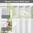 No Hook Shower Curtain and Liner Set,Dark Gray Boho Striped Shower Curtain for Bathroom Cotton 75" L x 60" W