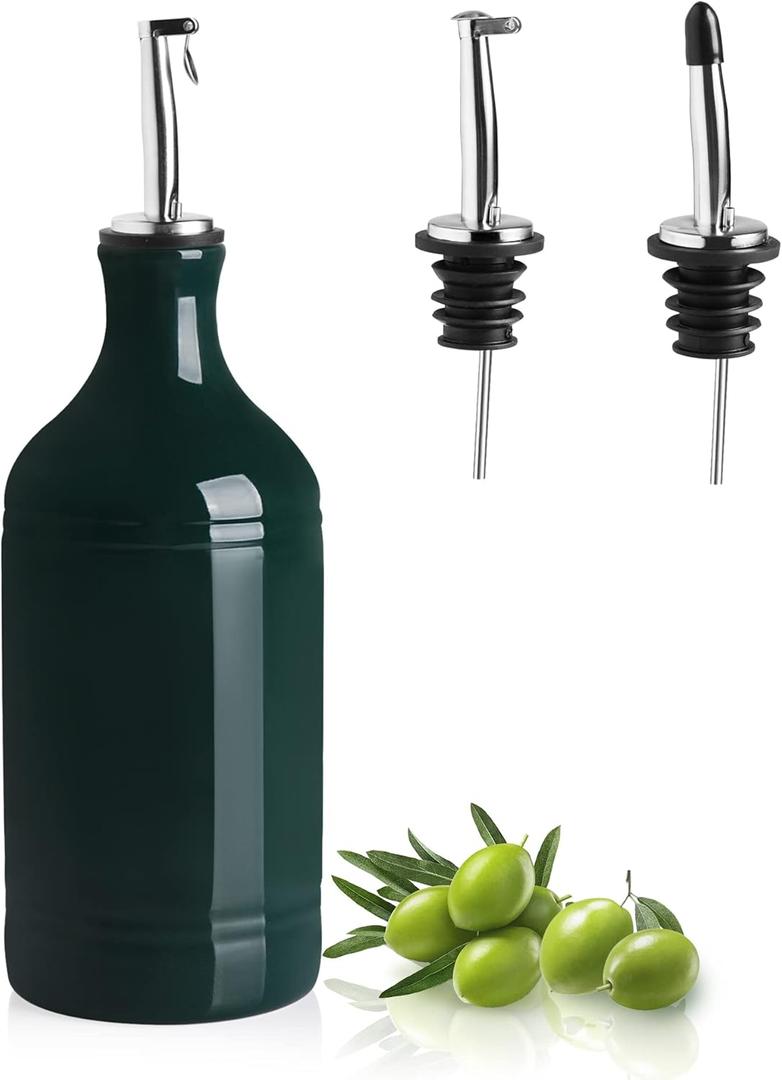 Sweejar Ceramic Olive Oil Dispenser Bottle, Opaque Oil Cruet Protects to Reduce Oxidation, Suitable for Storage Vinegar, Coffee Syrups & Other Liquids, Pack of 1, 15.5 Fl Oz(Jade)