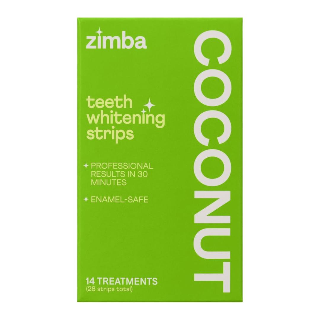 Zimba Coconut Flavored Teeth Whitening Strips | Vegan, Enamel Safe Hydrogen Peroxide Teeth Whitener for Coffee, Wine, Tobacco, and Other Stains | 14 Day Treatment | Coconut