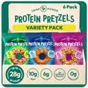 CRISP POWER Protein Pretzels, Variety Pack With Sea Salt, Sesame, & Everything, Up To 28G Protein, High Protein Snack, High Fiber, Low Carb Crunchy Pretzel Snacks, No Added Sugar, 1.75 oz Bags, 6 Pack, Vegan, Keto