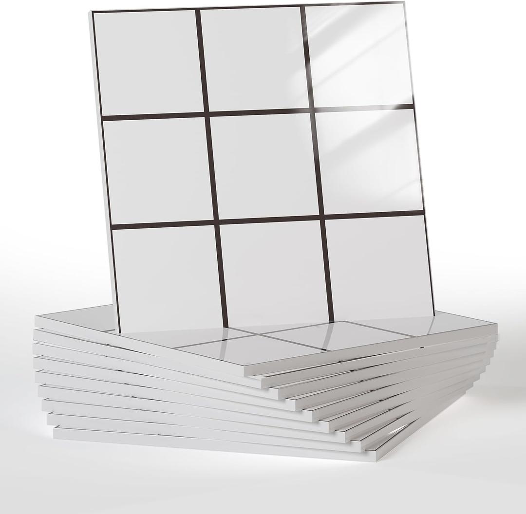 3 x 10pcs Marble Peel and Stick Backsplash Waterproof Wall Panels, Self Adhesive Marble Foam Tile, 11.8"x11.8" PVC Wall Panels for Bathroom, Kitchen, Living Room and Laundry Room (Plaid Pattern) (White and Black)