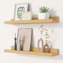 Floating Picture Ledge Shelves Set of 2, 16 Inch Solid Wood Wall Shelves with Lip, Large Nursery Book Shelf for Toys Storage, Kids Bookshelf, Living Room, Bedroom Decor Frames, Natural Oak The Forest Stewardship Council