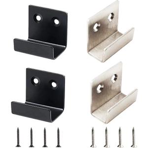 U Stainless Steel Mounting Bracket 40x35mm Tile Hanger Wall Hook Heavy Duty Billboard Holder 2.0mm Thickness with Screws - Silver/Black, 4 Pack