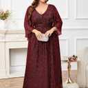 Plus Size Formal Dress Maxi Sparkly V Neck A-line Handkerchief Sleeve Evening Gown Wedding Guest Cocktail Gala, 3XL
