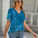 Rapbin T Shirts for Women Short Sleeve V Neck Tshirts Loose Fit Lightweight Soft Casual Summer Spring Tee Tops (Blue, M)