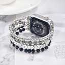 MOFREE Beaded Bracelet Compatible with Apple Watch Band 38mm/40mm/41mm/42mm, Fashion Elastic Stretch Women Bands for iWatch Series 11/10/9/8/7/SE/6/5/4/3/2/1 iPhone Watch Strap Bands (Black/Silver)