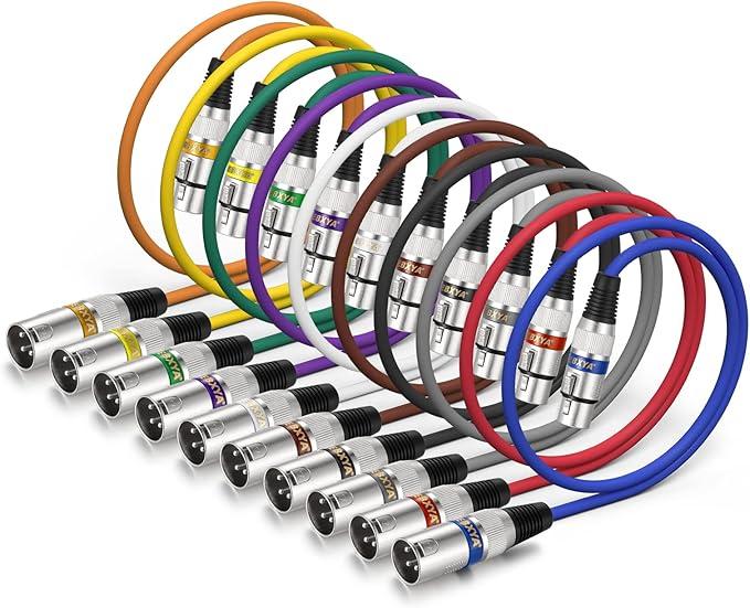 Cable 10 Pack 3 Pins Balanced XLR Microphone Cable Male to Female Suitable for Audio Mixer, Speaker Systems, Radio Station
