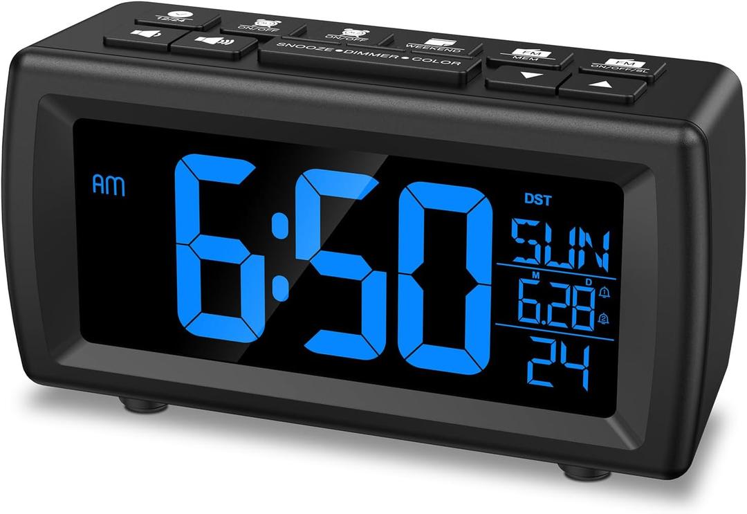 Digital Alarm Clock Radio, 7 Color Fonts, Dual Alarms, FM Radio, USB Charging Port, Snooze, Digital FM Radio Clock with Battery Backup, Adjustable Brightness  Ideal for Bedroom & Office