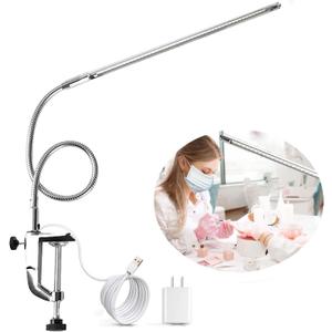 Brokimis Desk Light with Clamp, USB LED 8W Clip Nail Desk Lamp Eye Care Flexible Gooseneck 360 Clamp Light for Manicure Reading Eyebrow Office Tattoo