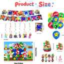 49 Pcs Mario Game Theme Birthday Decorations, Cartoon Style Party Decorations, Includes 1 Banner, 6 Hanging Decorations, 16 Balloons, 1 Backdrop, 1 Cake Topper, and 24 Dessert Decorations