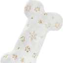 Senneny Snowy White Plush Pet Dog Christmas Stocking, Golden Snowflake Sequin Dog Christmas Stockings Large Bone Shape Faux Fur, Hanging Christmas Holiday Season Party Decor for Pets Dogs