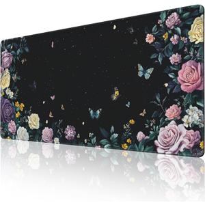 Gaming & Office Mouse Pad - 48"x 24" Extended 3XL Desk Mat with Stitched Edges, Non-Slip Rubber Base, Giant Computer Mousepad for Laptop, Keyboard, PC - Flower Pattern Desk Protector (Purple Yellow Flowers)