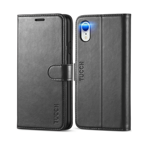 TUCCH Case Wallet for iPhone XR, Kickstand RFID Blocking Credit Card Slot PU Leather Folio Phone Cover with Wireless Charging [Shockproof TPU Shell] Compatible with iPhone XR 6.1, Black
