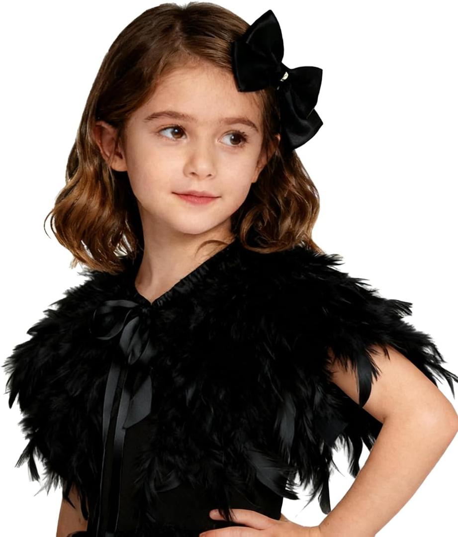 L'VOW Children Black Feathers Cape Shawls Gothic Clothing for Game Party Halloween (Black-Flakes)