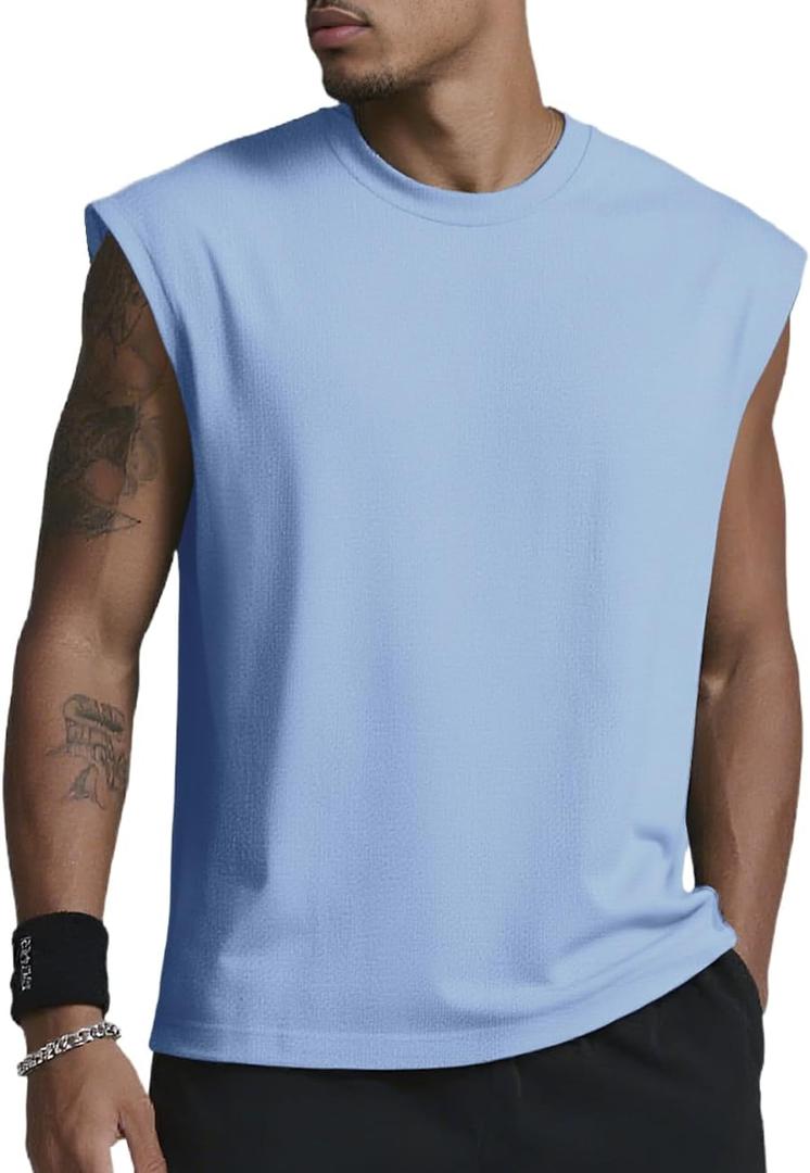Mens Gym Tank Tops Sleeveless Shirts Cut Off Quick Dry Muscle Shirt Running Beach Loose Fit Tee (XL)