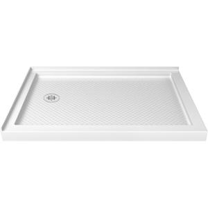 DreamLine SlimLine 32 in. D x 60 in. W x 2 3/4 in. H Left Drain Double Threshold Shower Base in White