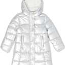 Amazon Essentials Girls' Little Long Heavy-Weight Hooded Puffer Jackets, Metallic Silver, Large