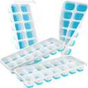 ChefAide Ice Cube Tray with Lid, 4 Packs 56 Cubes Durable Stackable Ice Cube Trays for Freezer with Removable Lids, Easy-Release Plastic & Silicone Ice Tray for Cocktail, Coffee (Blue)