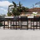 Patio Wicker Bar Stools Set of 4, 30'' Outdoor Counter Height Barstools with Thickened Cushions, All-Weather Wicker Rattan Bar Chairs with Backrest & Footrest for Backyard, Pool, Balcony, Black