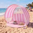 WILLBOND Pop up Beach Tent, Pink Stripe Easy Setup Sun Shelter Beach Shade for Kids & Adults, Portable Lightweight Waterproof Baby Canopy Cabana for Camping Outdoor Family Activities (4 People)