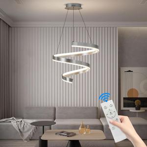 Modern Ceiling Pendant Light, with Remote Control Dimmable 3 Color Mode & Brightness (Warm & Cool & Neutral Light) Ceiling Chandelier, Acrylic Anti-Flicker Dining Light Fixture for Kitchen