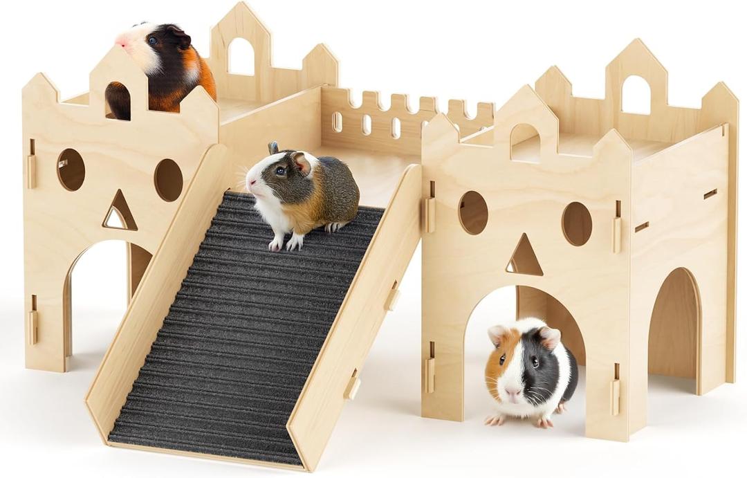 Guinea Pig Hideout House, Advanced Wooden Hamster House with Climbing Ladder & Multi-Holes, Bunny Castle Tower Toy for Guinea Pig Chinchilla Gerbil Hedgehog Small Animal House Habitat Hut Guinea Pig Hideout House, Advanced Wooden Hamster House with Climbing Ladder & Multi-Holes, Bunny Castle Tower Toy for Guinea Pig Chinchilla Gerbil Hedgehog Small Animal House Habitat Hut