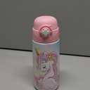 Girls Insulated Water Bottle with Covered Pop-Up Straw,16 oz Kids Cups with Stainless Steel Leak Proof for School PinkUnicorn