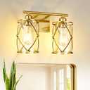 2-Light Brushed Gold Bathroom Light Fixtures, 13.8 Inch Modern Bathroom Vanity Lighting Fixtures Over Mirror with Clear Glass and Metal Cage Wall Sconce Lights for Bath, E26, CH9176BG-2W