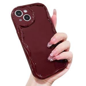 ekoneda for iPhone 16 Pro Max Case Simple Curly Wavy Frame Design, Silicone Cute Glossy Aesthetic Wave Thin Slim Fit Soft TPU Protective Phone Case for iPhone 16 Pro Max Cover Women Girls, Wine Red
