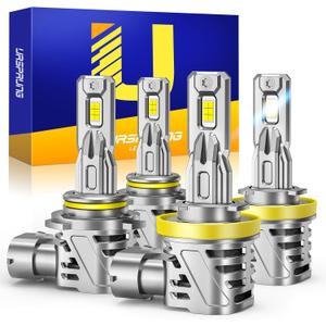 Ursprung H11 9005 LED Bulbs Combo, Super Brighter, 6500K Cool White, 1:1 Mini Size H8/H9 HB3 Light Bulbs, 10+ Lifespan, Plug & Play