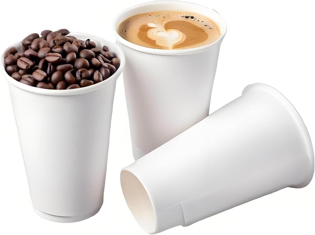 Disposable Coffee Cups 16 oz Bulk Pack (50 Count) - Double Wall Insulated Paper Cups with Lids, Hot Cups for Coffee Shops, Leak-Proof To Go Cups, Eco-Friendly White