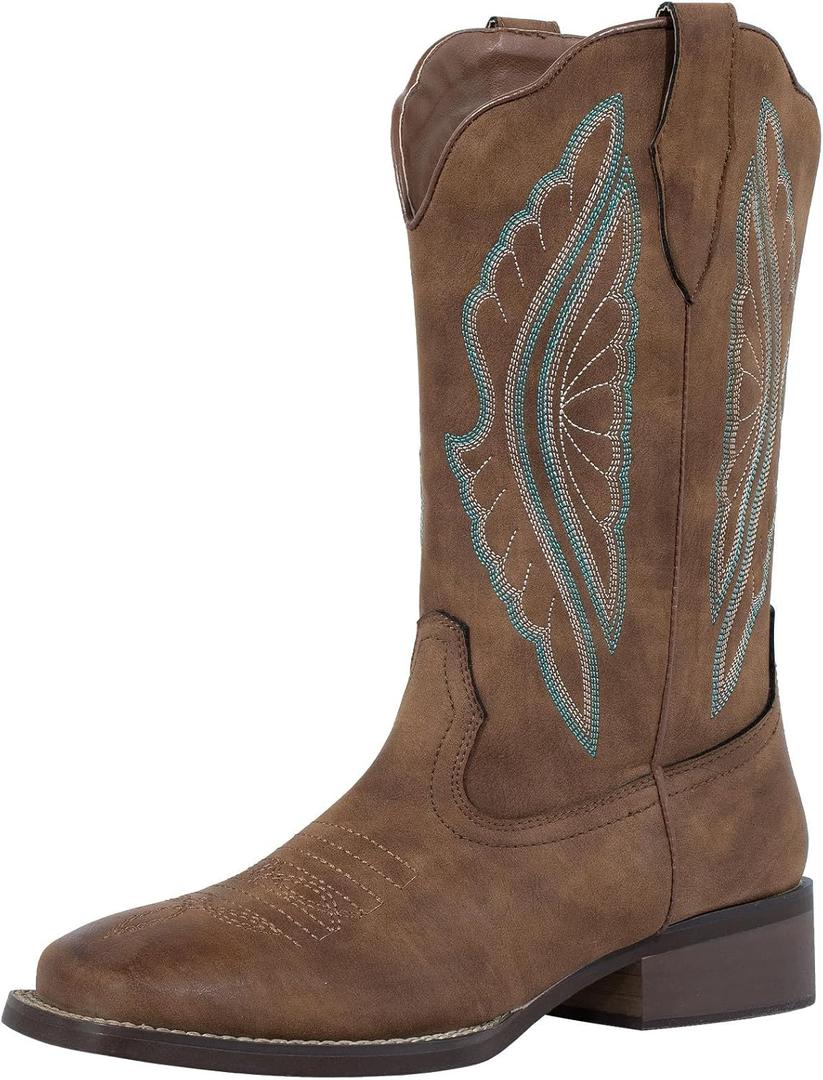 J's.o.l.e Women's Cowboy Boots Square Toe Wide Calf Cowgirl Boots Western Work Boots Embroidered (9)